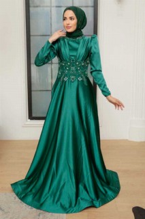 Evening & Party Dresses - Green Hijab Evening Dress 100341260 - Turkey