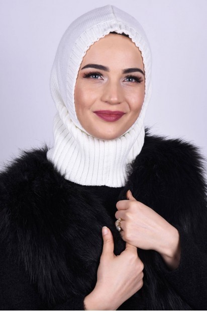 Woman Bonnet & Turban - Béret Laine Tricoté Blanc - Turkey