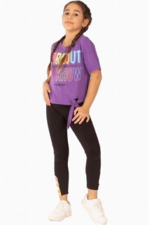 Girl Clothing - Girl's Workout Neon Purple Tights Set 100328371 - Turkey