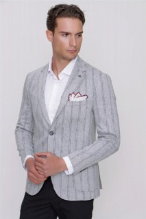 Men's Gray Slim Fit Slim Fit Striped 6 Drop Knitted Jacket 100351333