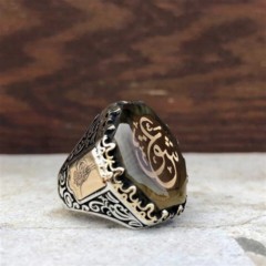 Amber Stone Arabic Love Written Silver Ring 100348293