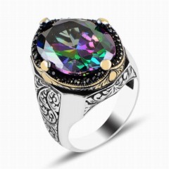 Special Handcrafted Pen Mystic Topaz Stone Silver Ring 100347661