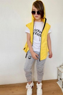 Tracksuit Set - بدلة رياضية للأولاد مطبوعة بسحاب مقنعين ومزودة بغطاء للرأس صفراء 100328595 - Turkey