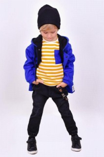 Boy Clothing - Boy Chain Detailliertes Sax Blue Coat Bottom Top Set 100326891 - Turkey