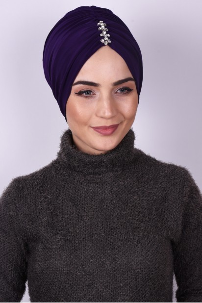 Woman Bonnet & Hijab - Pierre Plissé Os Violet - Turkey