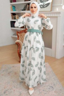 Clothes - Almond Green Hijab Dress 100339768 - Turkey