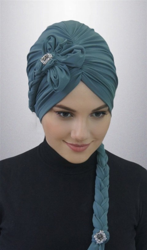 Woman Bonnet & Hijab - Floral Braided Bonnet Colored 100283166 - Turkey