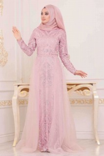 Powder Pink Hijab Evening Dress 100299693