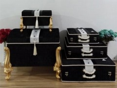 Dowry box - Groom Figured 5 Pcs Dowery Chest Bag Set Black 100344774 - Turkey