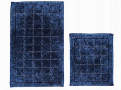 Bathroom - Bergama Cotton Bath Mat Set of 2 Navy Blue 100329388 - Turkey