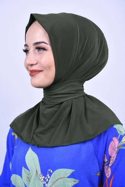 Ready to wear Hijab-Shawl - Echarpe à Boutons Pression Châle Kaki - Turkey