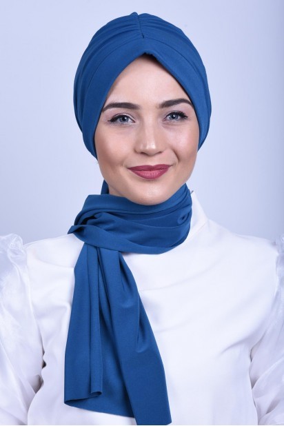 Woman Bonnet & Turban - Geraffte Krawattenmütze Petrolblau - Turkey