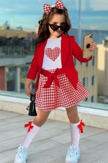 Girl Clothing - جاكيت بليزر بناتي بدلة تنورة كروبار حمراء 100326764 - Turkey