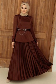 Outwear - Brown Hijab Suit Dress 100340844 - Turkey
