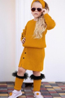 Girl Clothing - بدلة بناتي بتصميم خردل تريكو فاخر 100326635 - Turkey