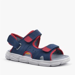Sandals & Slippers - Genuine Leather Navy Blue Red Kids Sandals 100352473 - Turkey