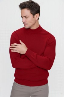 Men's Red Dynamic Fit Comfortable Cut Basic Half Turtleneck Knitwear Sweater 100345140