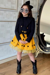 Girl Clothing - Boy's Back Bow Blazer Jacket and Polka Dot Mustard Skirt Suit 100328368 - Turkey