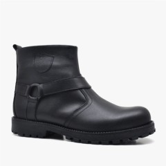 Boy Shoes - Chiron Black Genuine Leather Zipper Ankle Boots 100278618 - Turkey