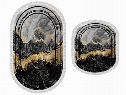 Other Accessories - Ensemble de 2 tapis de bain ovales à franges Lava Life Noir Or 100260314 - Turkey