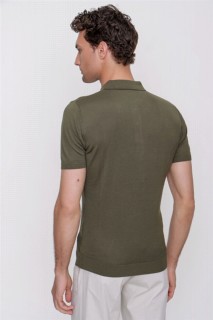 Men's Khaki Lozenge Pattern Dynamic Fit Comfortable Fit Polo Neck Short Sleeve Knitwear T-Shirt 100350824