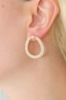 Gold Color Pearl Bead Zircon Stone Detail Women's Earrings 100328089