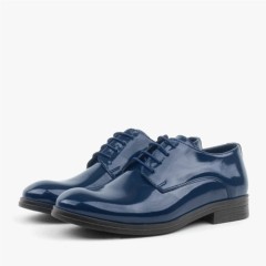 Navy Blue Patent Leather Lace-up Oxford Kids Shoes 100352405