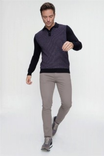 Men's Purple Polo Buttoned Collar Dynamic Fit Comfortable Cut Knit Pattern Knitwear Sweater 100345130