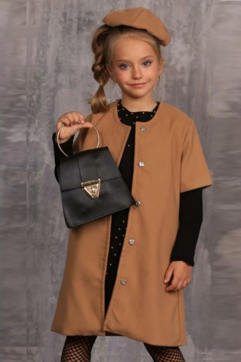 Girl's Brown Cachet Vest Beaded Embroidered Bag and Hat Dress 100327299