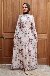 Woman Clothing - Beige Hijab Dress 100332791 - Turkey