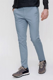 pants - Men's Blue Cotton Slim Fit Side Pocket Linen Trousers 100351240 - Turkey