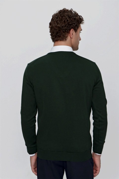 Men Khaki Basic Dynamic Fit Relaxed Cut V Neck Knitwear Sweater 100345153