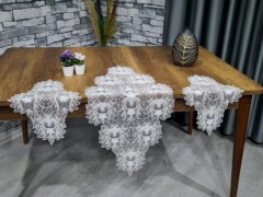 Living room Table Set - Seren Velvet Cord 5-teiliges Wohnzimmerset Creme 100331106 - Turkey