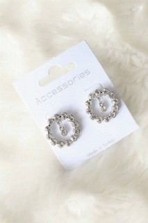 Earrings - Silver Color Zircon Stone Women's Earrings 100327486 - Turkey