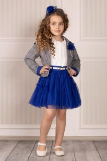 Outwear - Boys' Blazer Jacket Fluffy Tulle Blue Skirt Suit 100328338 - Turkey