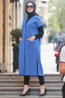 Vest - Gilet Tricoté Hijab Bleu Indigo - Turkey