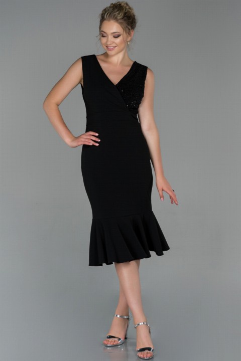 Woman Clothing - Evening Dress Double Breasted Neck Skirt Frilly Midi Invitation Dress 100297275 - Turkey