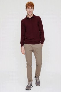 Men's Dark Claret Red Dynamic fit Basic Polo Neck Knitwear Sweater 100345110