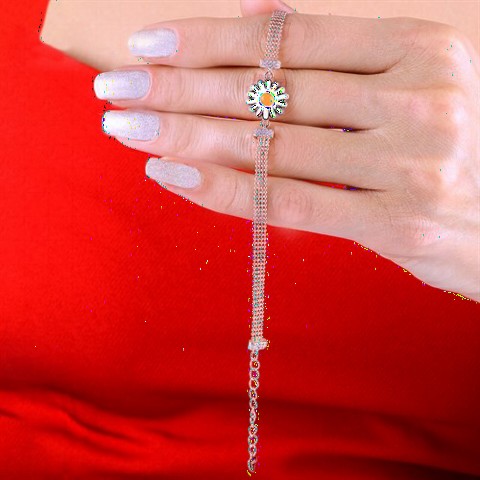 Jewelry & Watches - Daisy Enameled Zircon Stone Women's Sterling Silver Bracelet Rose 100349642 - Turkey