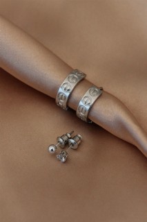 jewelry - Silver Color Metal Brand Model Stone Earring Set 100319194 - Turkey