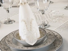 Tulip Embroidered Lacy 12 Person Table Cloth Set Cream Cream 100259549