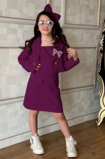 Girl Clothing - Boy Girl Butterfly Brooch and Crowned Blazer Jacketed Purple Dress with Strap 100327391 - Turkey