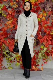 Cardigan - Beige Hijab Knitwear Cardigan 100345037 - Turkey