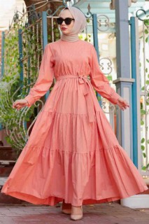 Clothes - Salmon Pink Hijab Dress 100338441 - Turkey