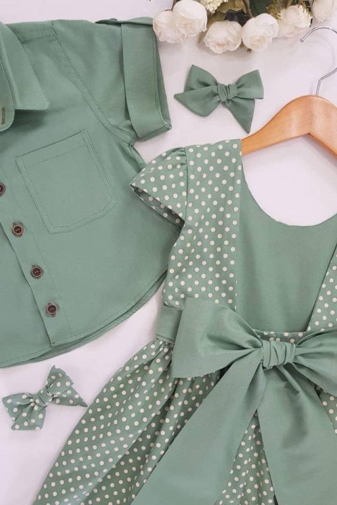 Girls' Polka Dot Green Backless Dress 100326771