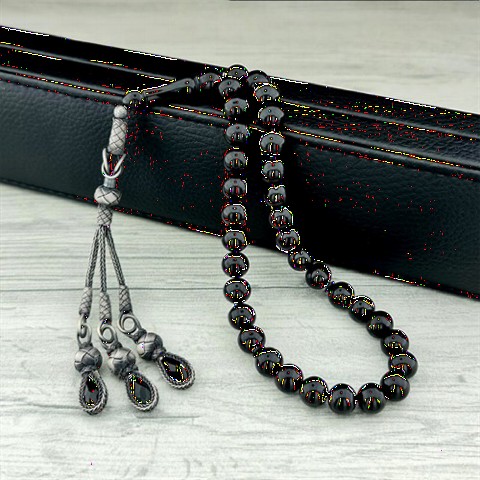 Rosary - مسبحة من قزاز فضية مزينة بشراشيب سوداء اللون عنبر النار 100350420 - Turkey