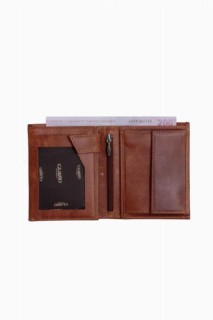 Multi-Compartment Vertical Antique Tan Leather Men's Wallet 100346315