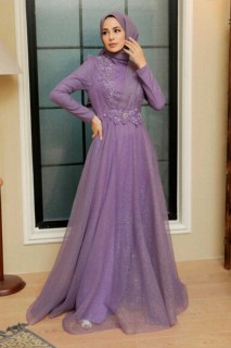 Wedding & Evening - Lila Hijab Evening Dress 100341578 - Turkey