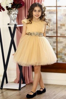 Evening Dress - Girl's New Raised Beige Evening Dress 100328060 - Turkey