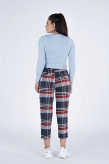 Pants - Women's Belted Plaid Trousers 100326302 - Turkey